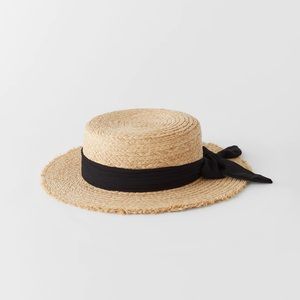 RAFFIA HAT WITH BLACK RIBBON for girls 1-3YR